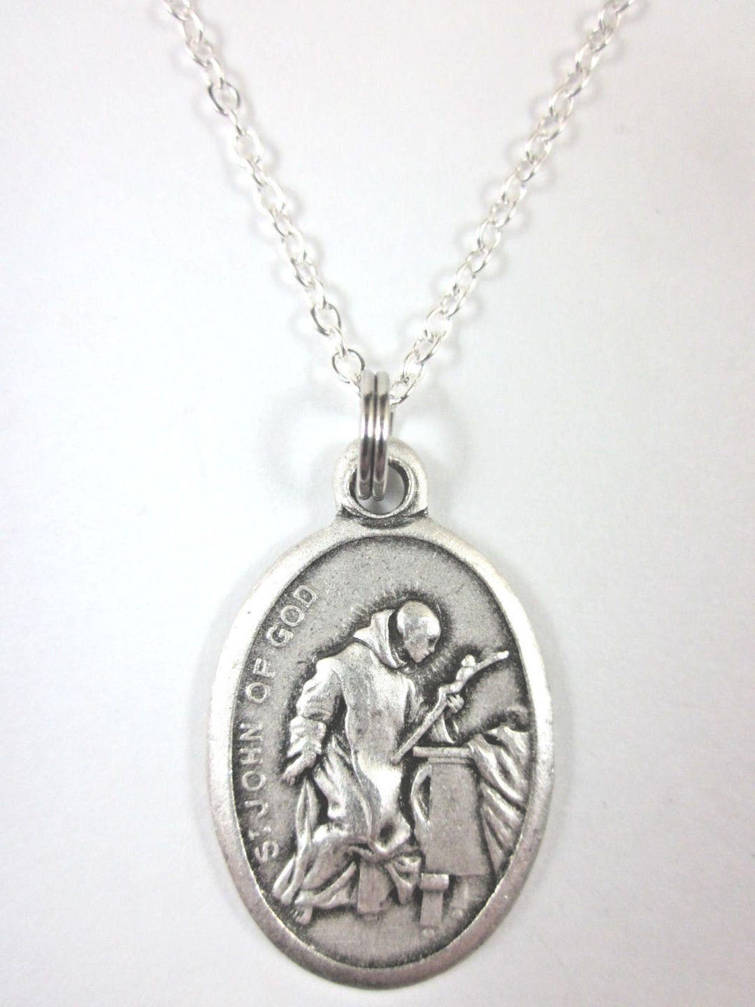 St John of God Medal Italy Pendant Necklace Ladies 20" Chain Gift Box ...
