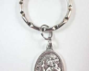 St Christopher / Pray for Us Medal Italy Key Ring Gift Box & Prayer Card
