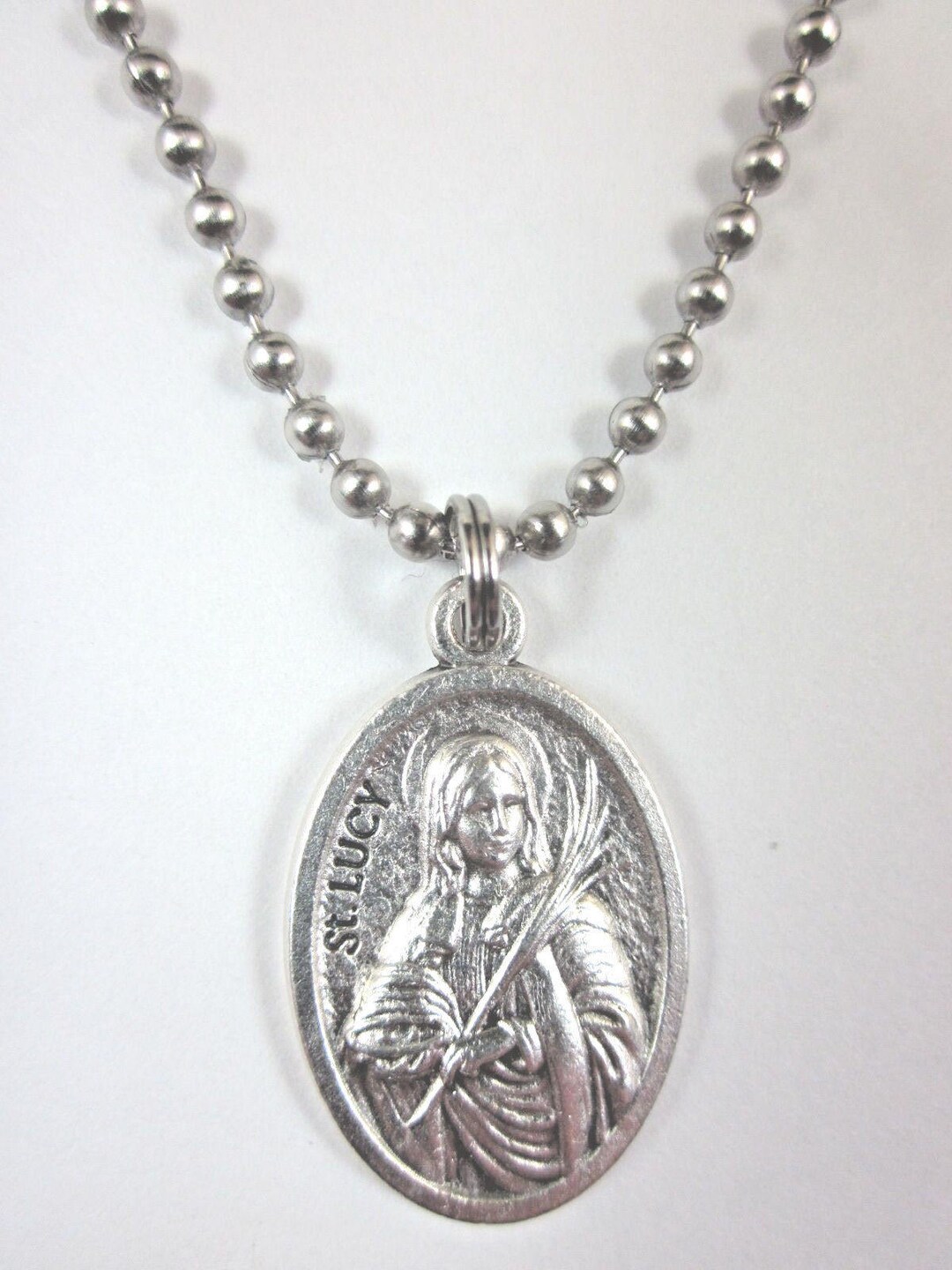 St Lucy Medal Italy Pendant Necklace 24" Ball Chain Gift Box & Prayer ...