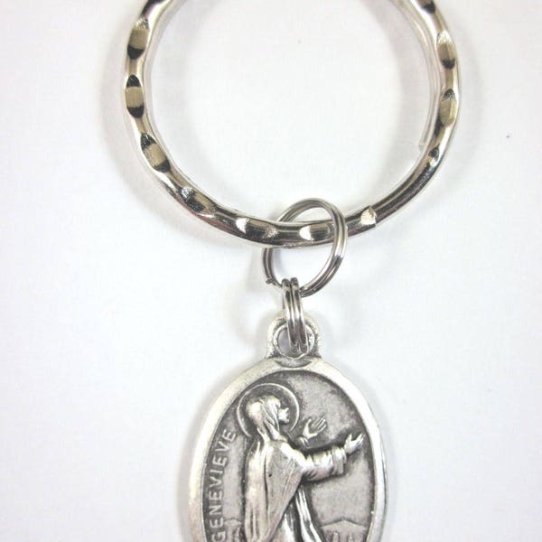 St Genevieve Medal Italy Key Ring Gift Box & Prayer Card