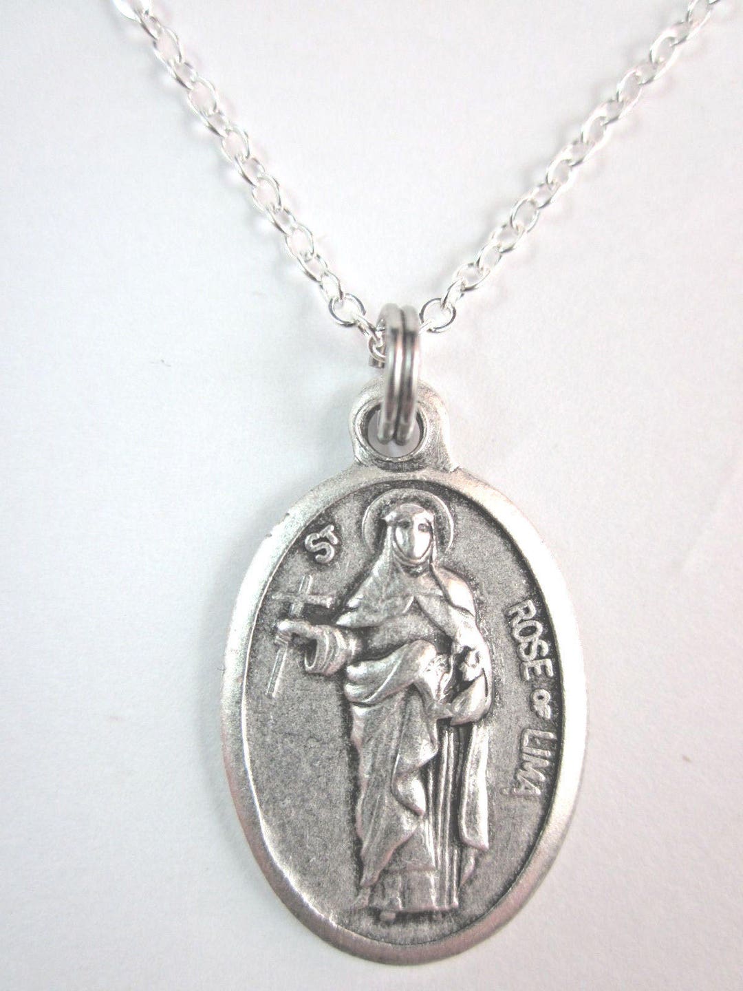 St Rose of Lima Medal Italy Pendant Necklace Ladies 20" Chain Gift Box ...
