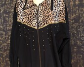 Vintage 80 39 s 90 39 s Leopard Black and Gold Studded Windbreaker Jacket Tunic Dress M L XL