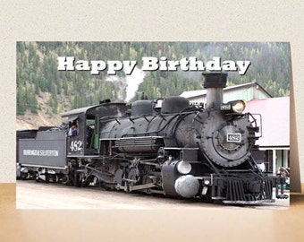 Steam Train birthday card 4. Printable digital photo card download. Birthday card. Railway locomotive.