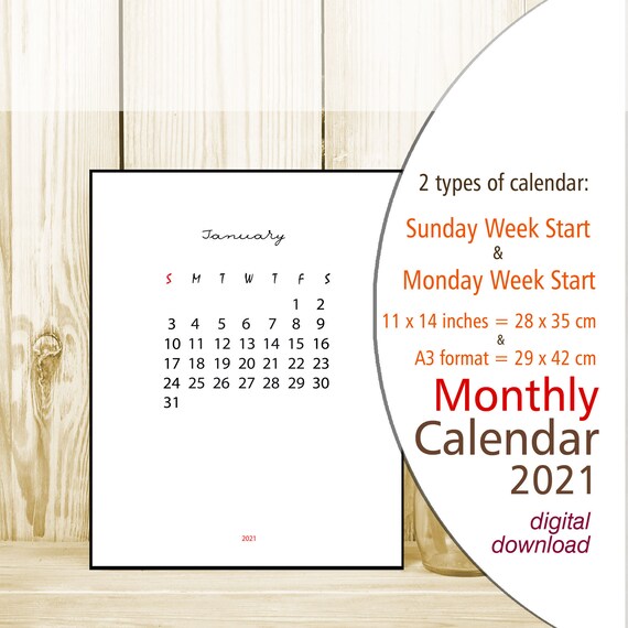 Instant Downloadfull Year21sunday Week Startmonday Week Etsy