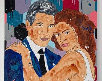 Julia Roberts and Richard Gere Painting 27”x19”(70x50cm), Itamar Tal, Original Artwork, Modern Wall Art, Buzz Gallery