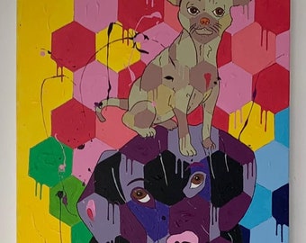 Buzz Dog Painting 39”x 22” (100 x 0.55 cm), Original Hand Made Acrylic painting on canvas, Geometric Art , Modern, Buzz Gallery