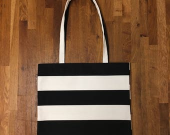 Stripy tote, Retro tote bag, Black and white beach bag, Summer bag, Beach bag, Tote, Stripes, Handmade bag,