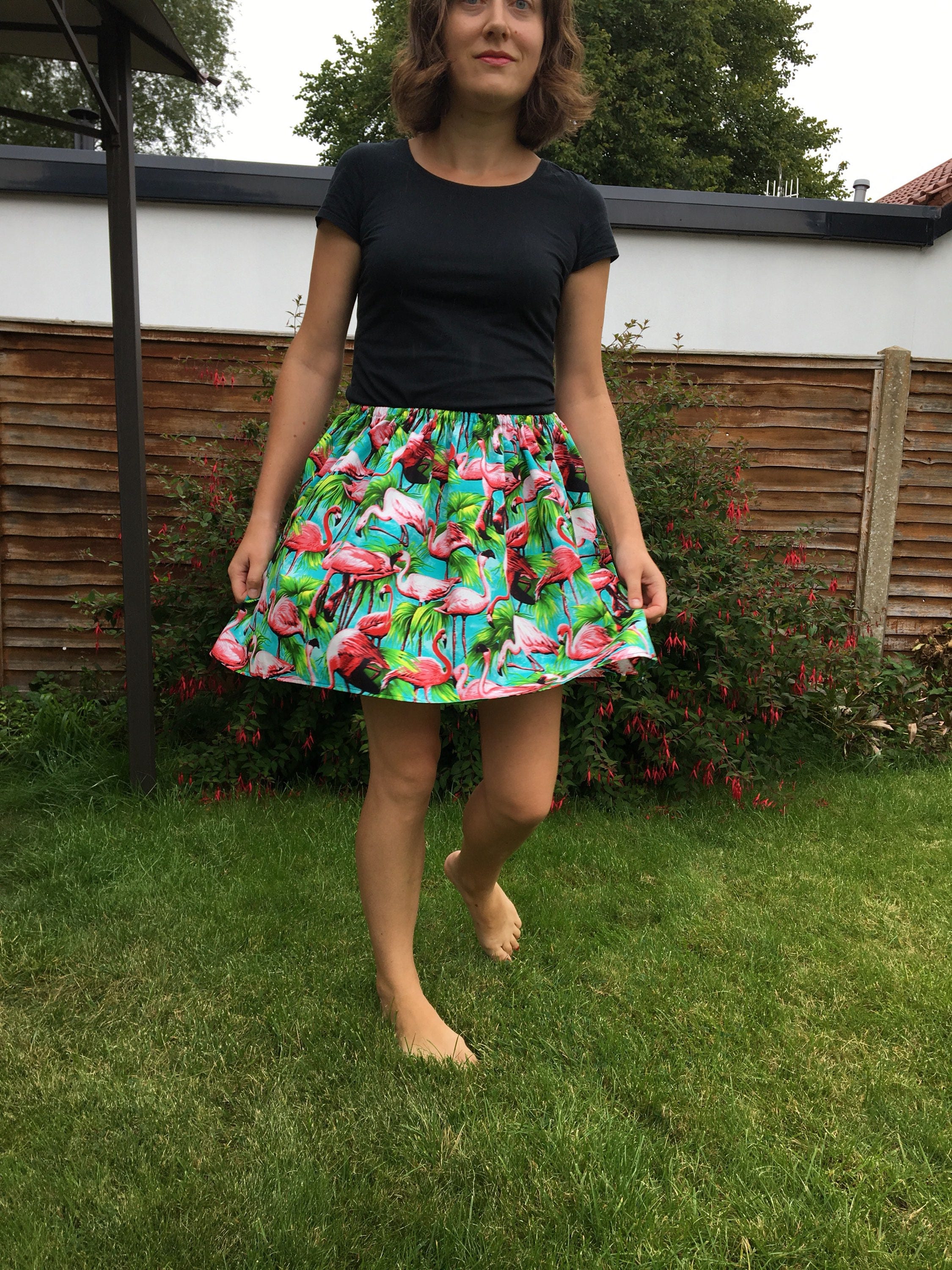 Cotton Poplin Skirt with Patch Pockets in Flamingo