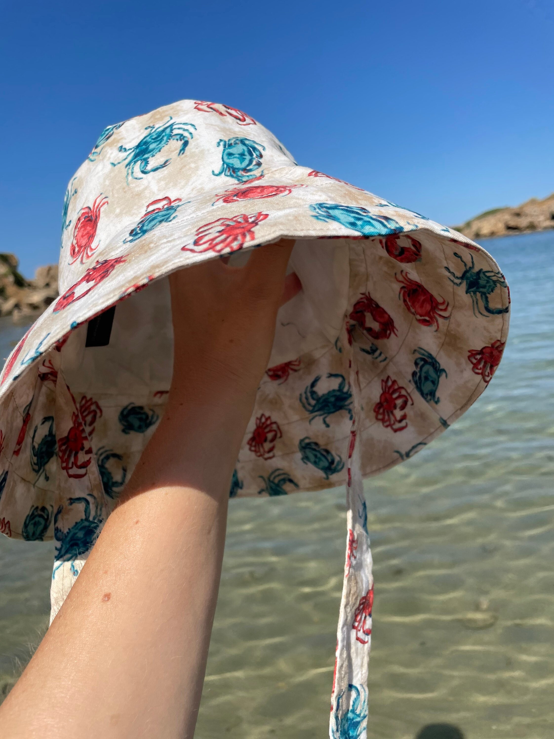 Crab Print Bucket Hat Sun Hat With Ties Wide Brim Hat Etsy