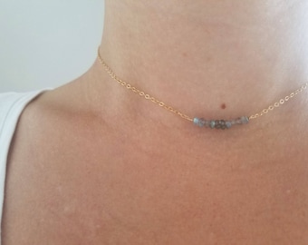 Gemstone bar necklace, aquamarine necklace, simple jewelry, minimalist necklace, birthstone jewelry, 14k gold filled, bridesmaid gift, gold