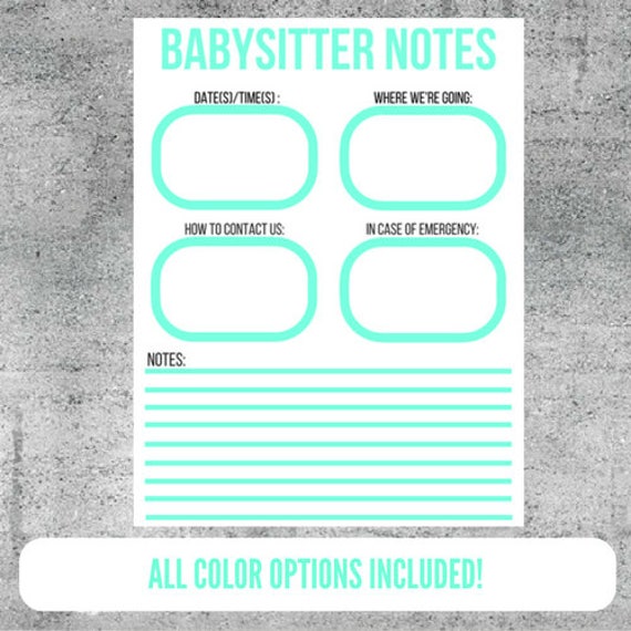 babysitter notes babysitter babysitting printable etsy