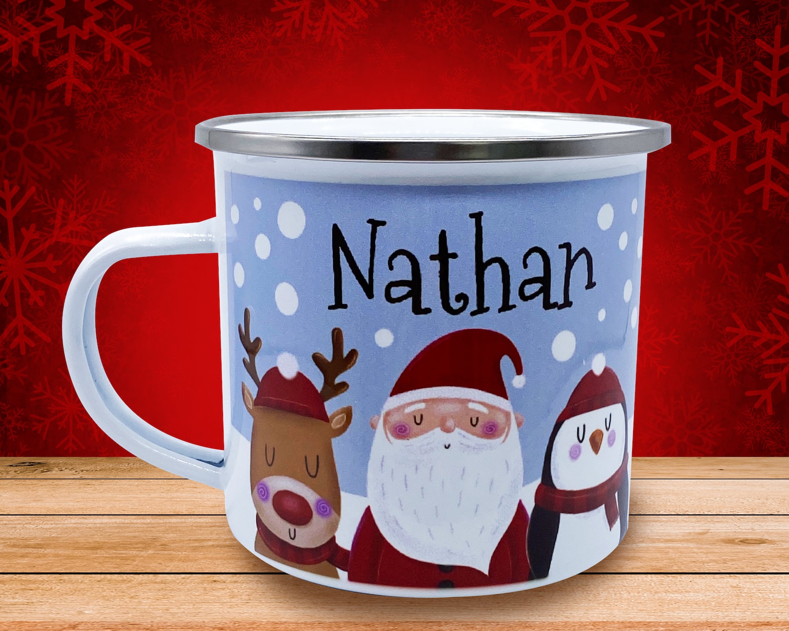 CHRISTMAS SANTA / REINDEER Enamel Mug Personalised Kids Mug - Etsy
