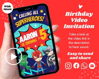 Personalised Superheroes Birthday Invitation, Superheroes Party video Invitation, Superheroes Birthday invite, Super hero video invite