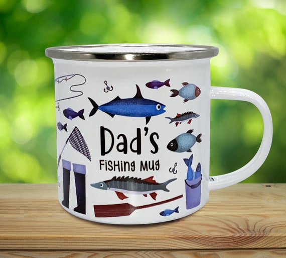 Personalised FISHING Enamel Mug, DAD MUG, Father's Day, Grandad