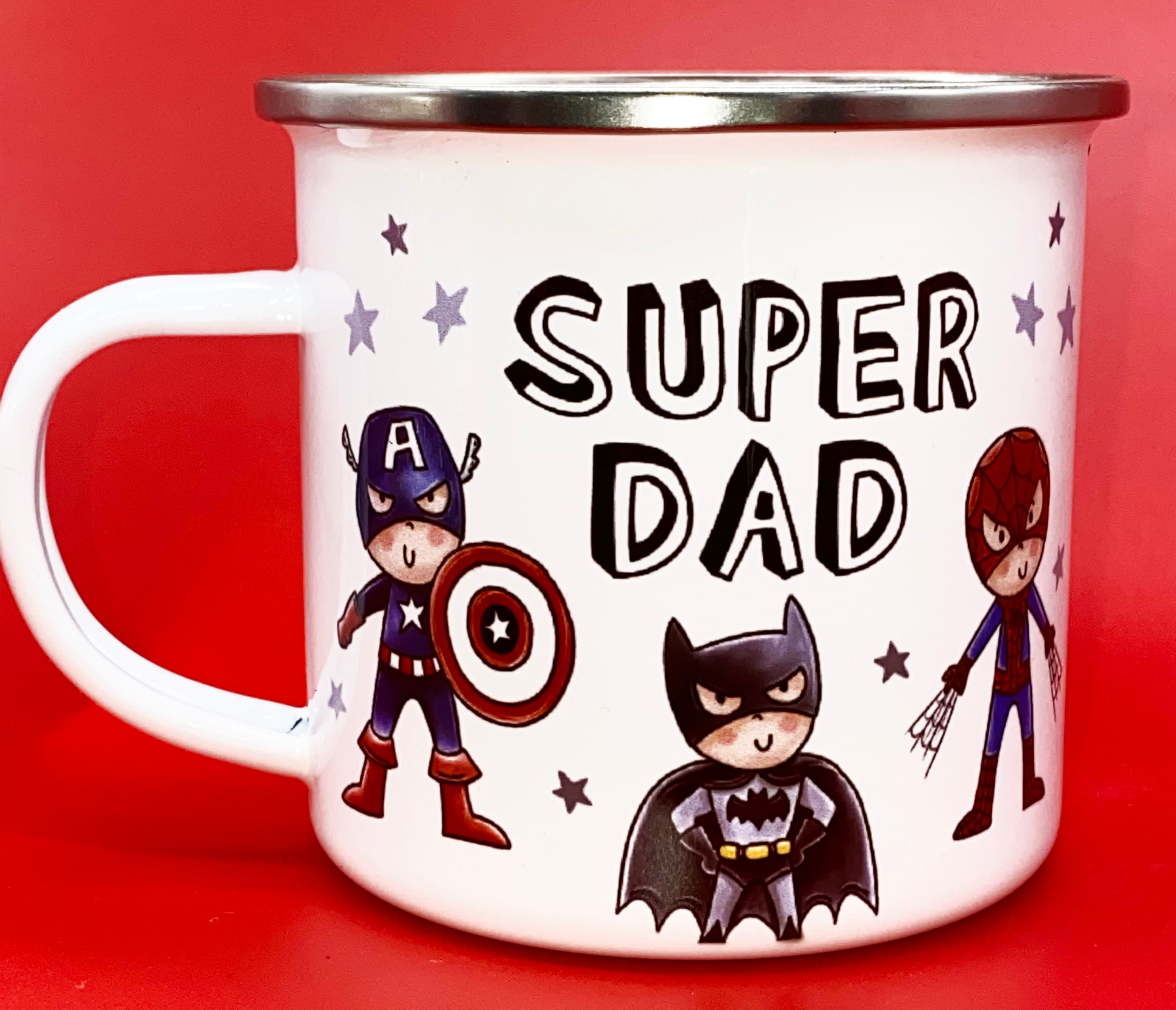 Personalised SUPER Hero Dad Enamel Mug DAD MUG Father's Etsy