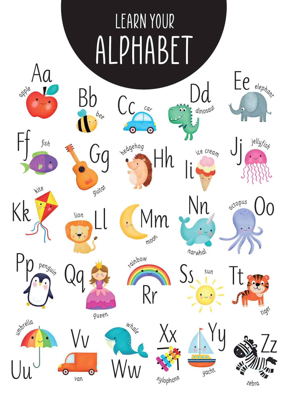 Learn the Alphabet Chart Print Nursery Wall Art Educational Etsy