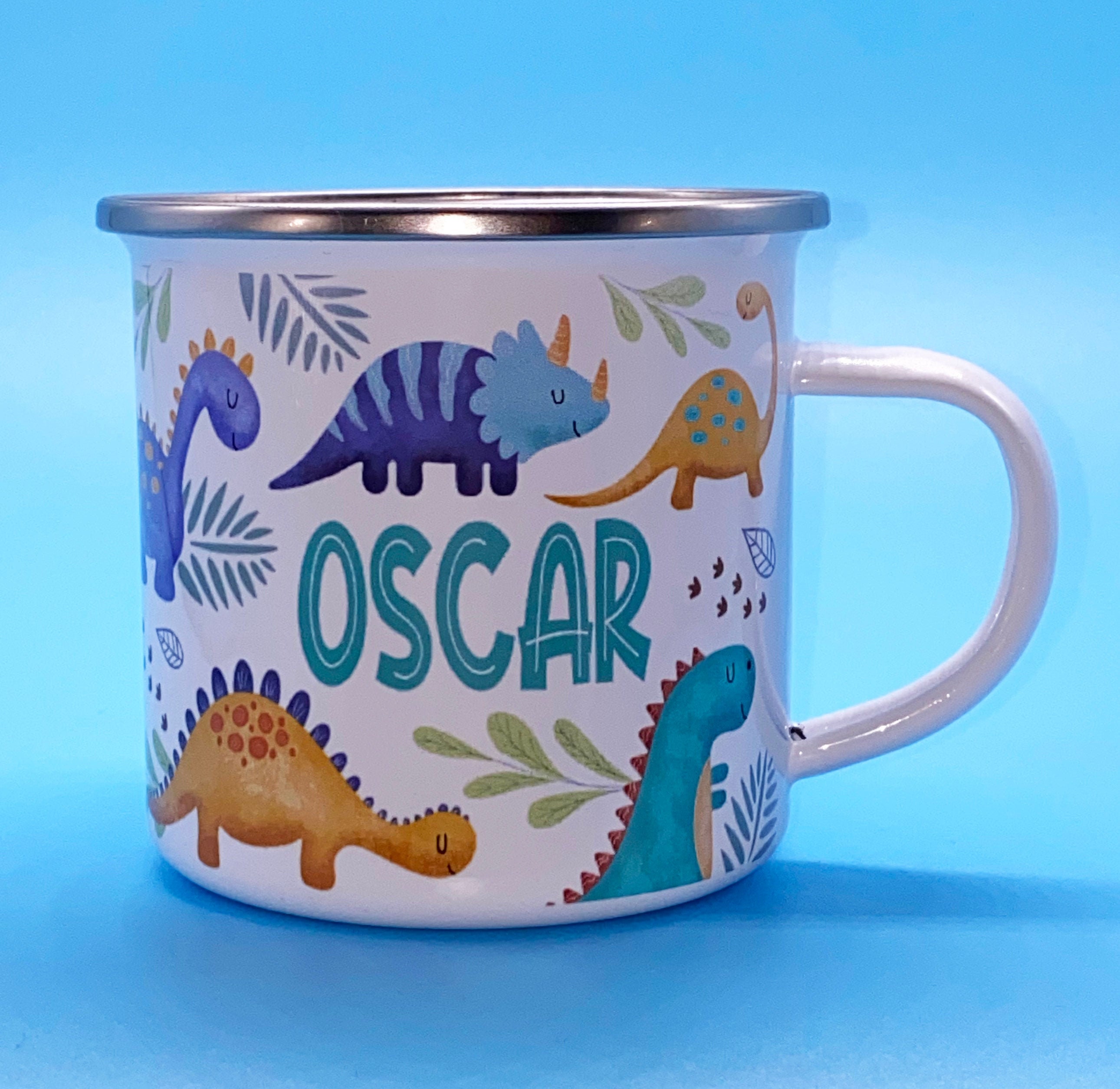 Personalised Dinosaur Enamel Mug,  Personalised kids Mug,  Boys Birth…