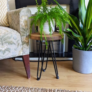 Toni solid stool table with hairpin legs, minimalist, eco friendly, reclaimed wood