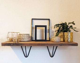 Geometric Black Hairpin Prism Bracket Reclaimed Wood Shelf