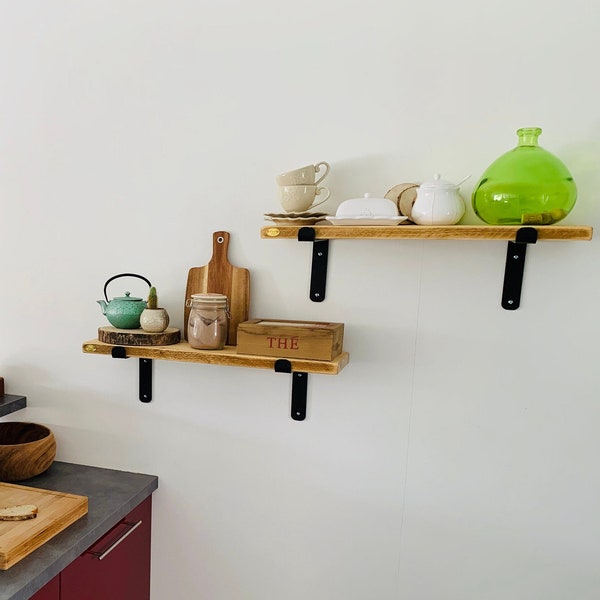 Solid Reclaimed Wood Shelf with Modern Cast Steel Brackets