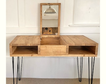 Reclaimed Wood Dressing Table with Mirror and Hairpin Legs