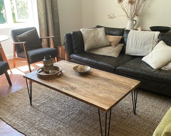 Reclaimed Solid Wood Coffee Table With Black Hairpins,Choice Of Sizes+Colours