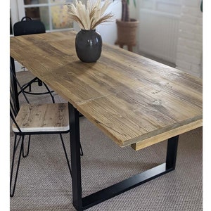 Reclaimed Extending Dining Table With Black Box Steel Legs, Customisable Size + Finish