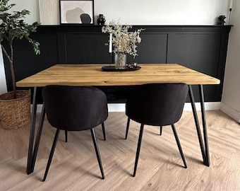 Reclaimed Dining Table With 2-Rod Black Hairpin Box Legs, Customisable Sizes and Finishes