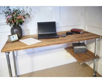 Reeigned Industrial Scaffold Schreibtisch mit Regal + Rädern, Auswahl an Größen + Farben