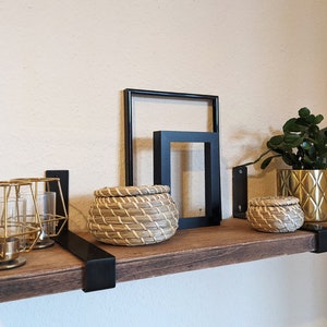 Reclaimed Wood Shelf with Black Cast Steel Brackets