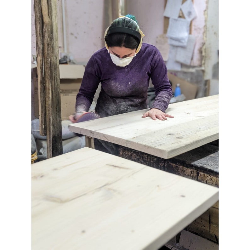 Reclaimed Wood Office Desk With Black Trapezium Legs, CUSTOMISABLE zdjęcie 10