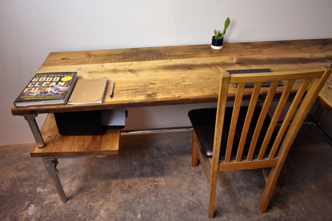 Reclaimed Wood Corner Desk Printer Shelf Custom Etsy UK