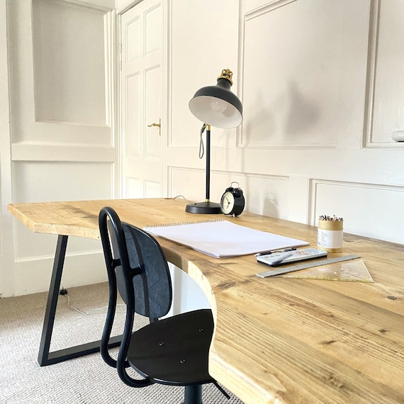 Reclaimed Curved Desk With Trapezium Legs and Cabling Holes Etsy UK