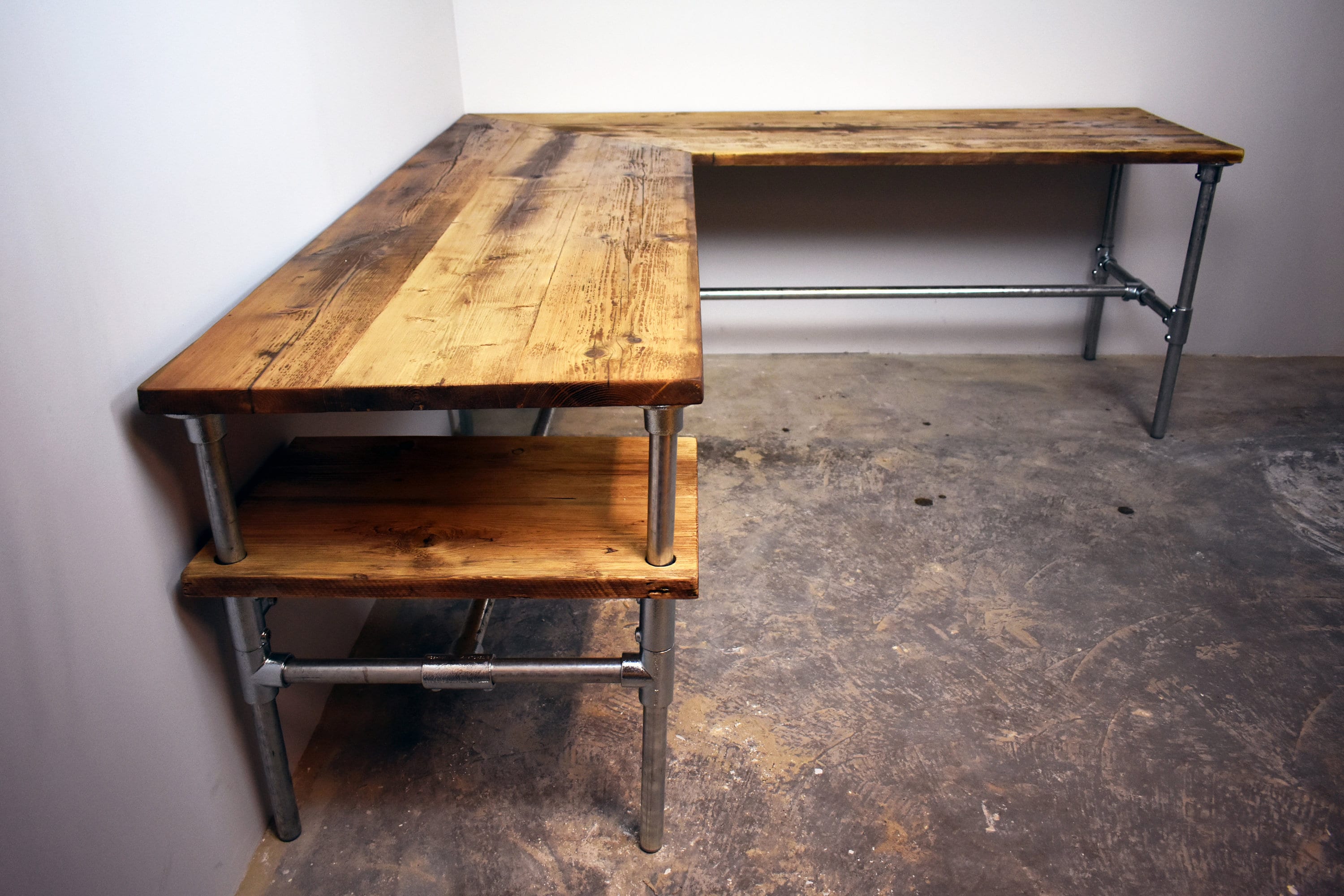 Reclaimed Wood Corner Desk Printer Shelf Custom Etsy UK