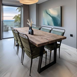 Thick Industrial Solid Wood Trapezium Dining Table, Made from Reclaimed Timber