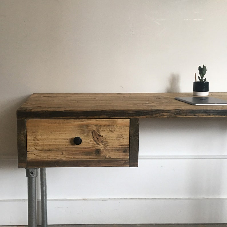 Reclaimed Wood Desk With Drawer Industrial Scaffold Legs