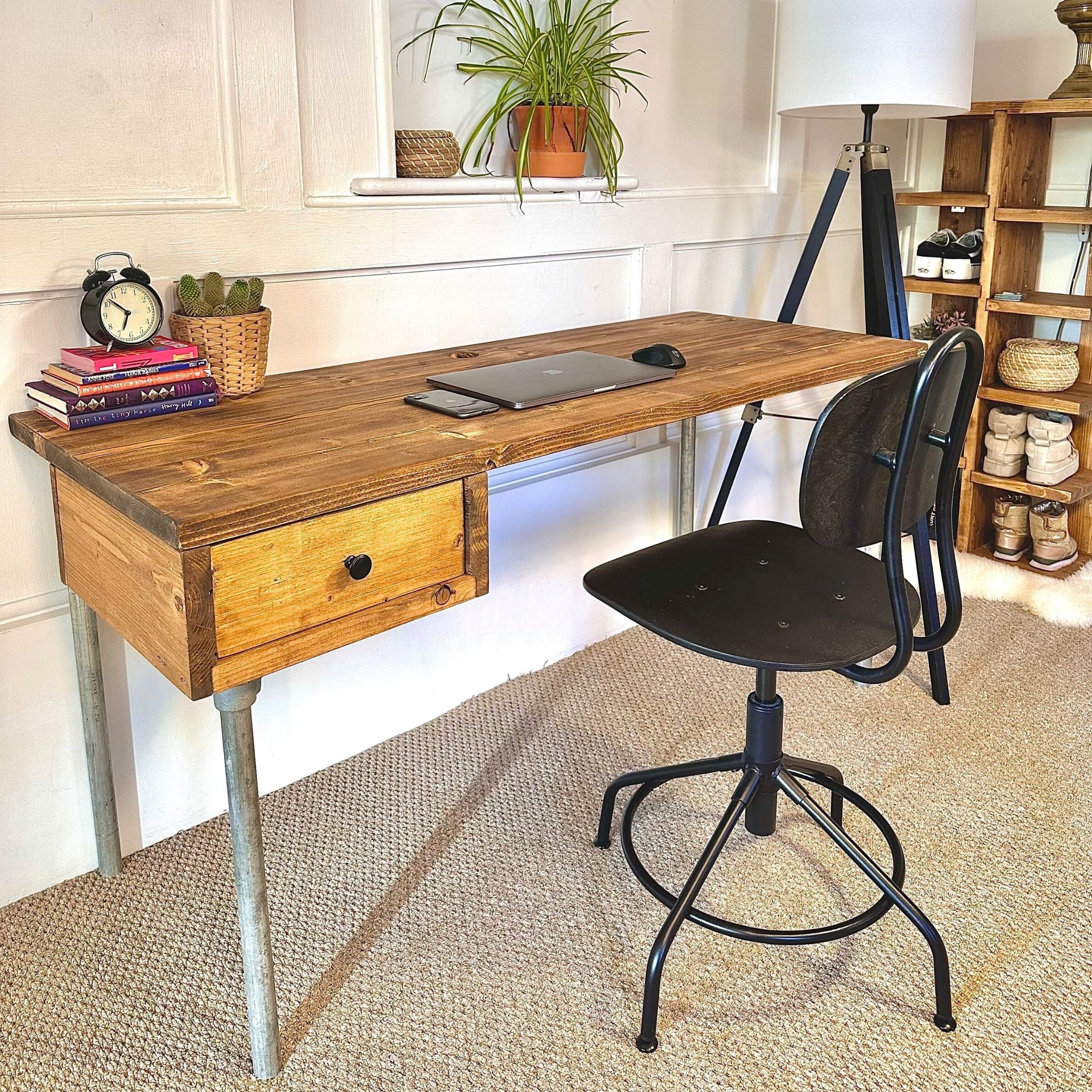 Bespoke Rustic Music Production Desk With Trapezium Legs 