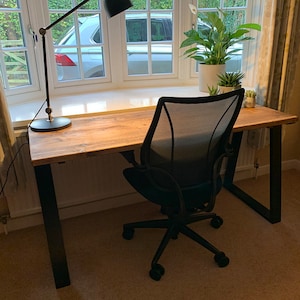 Reclaimed Wood Office Desk With Black Trapezium Legs, CUSTOMISABLE image 2