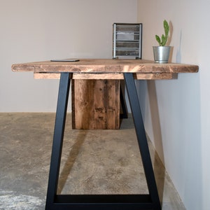 Reclaimed Wood Office Desk With Black Trapezium Legs, CUSTOMISABLE image 4