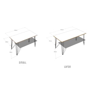 Puede incluir: Dos tableros de mesa blancos con patas de horquilla negras. La mesa m&aacute;s peque&ntilde;a tiene 152,4 cm de ancho y 304,8 cm de largo. La mesa m&aacute;s grande tiene 190,5 cm de ancho y 381 cm de largo. Las mesas est&aacute;n etiquetadas como "peque&ntilde;a" y "grande".
