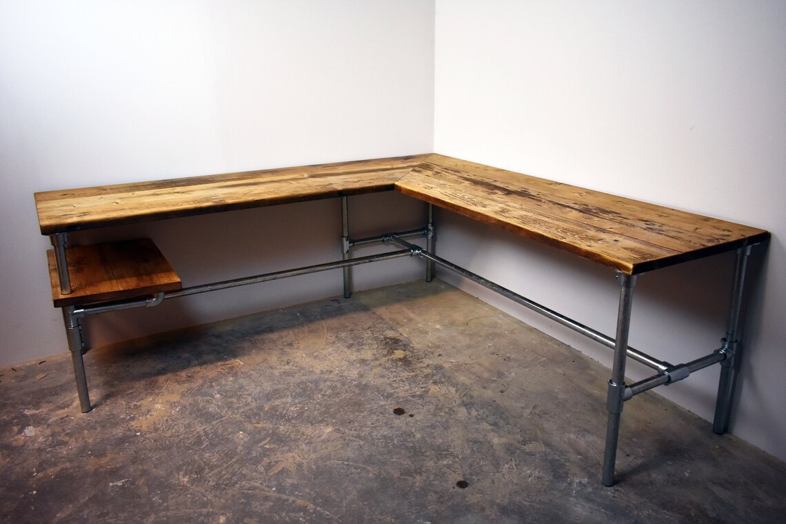 Reclaimed Wood Corner Desk Printer Shelf Custom Etsy UK