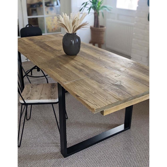 Reclaimed Extending Dining Table With Black Box Steel Legs