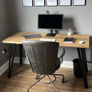 Reclaimed Desk With Black Single Hairpin Box Legs, Customisable Sizes and Finishes