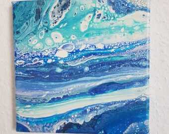 Marina  - Acrylic Pour Bild - Abstrakte Kunst auf mit Leinwand bespanntem Keilrahmen, Grün Weiß