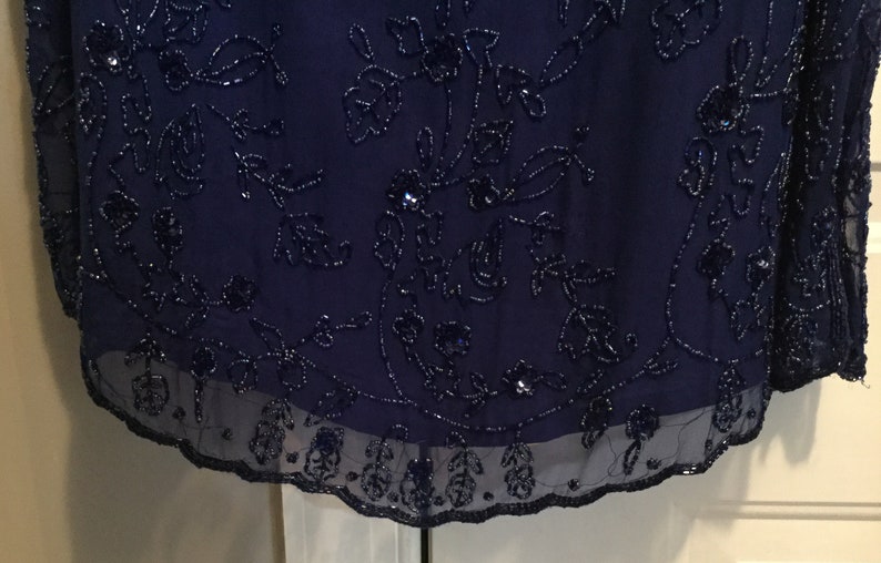 Made India,Mint Condition Vintage Roaman\u2019s Women 22W Formal Evening Cobalt Blue Pure Silk Blouse w Ornate beads and sequins