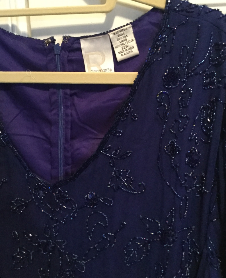 Made India,Mint Condition Vintage Roaman\u2019s Women 22W Formal Evening Cobalt Blue Pure Silk Blouse w Ornate beads and sequins