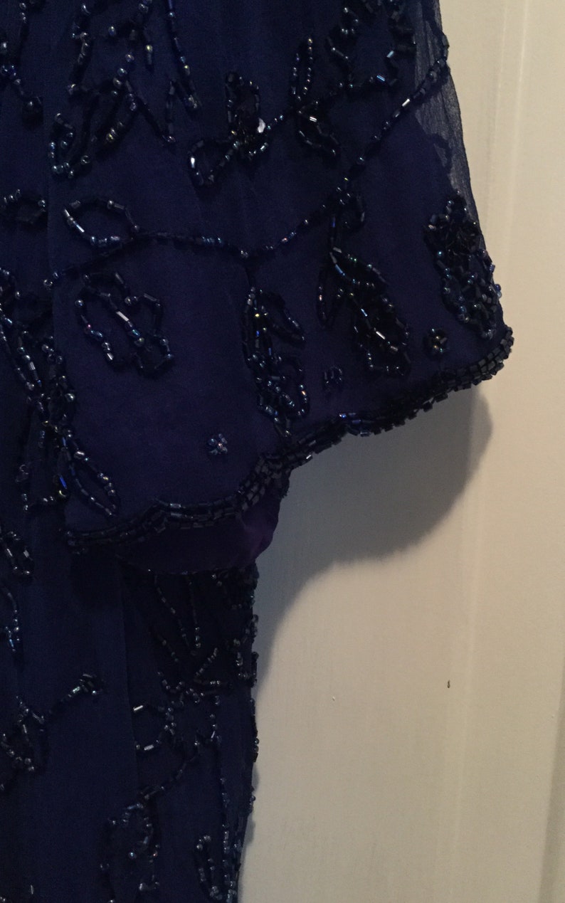Made India,Mint Condition Vintage Roaman\u2019s Women 22W Formal Evening Cobalt Blue Pure Silk Blouse w Ornate beads and sequins