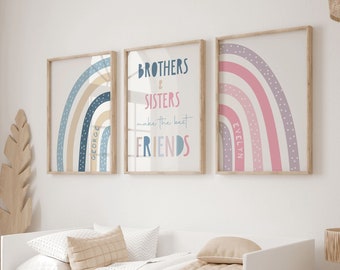 Brother Sister Rainbow Print Set: Shared Kids Bedroom Decor