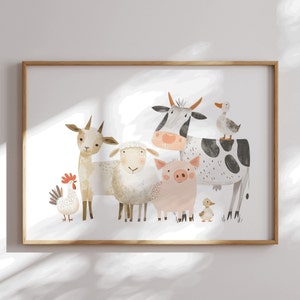 Farm Animals Nursery Print: Watercolor Cow, Pig, Lamb (Digital Download)