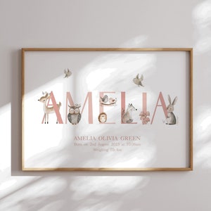 Personalized Woodland Nursery Print: Forest Animals Name Art